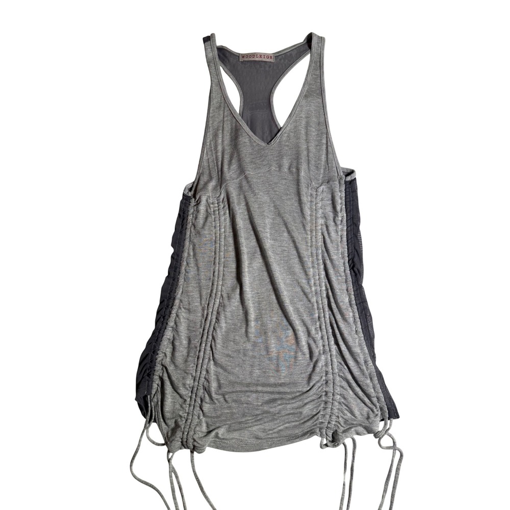 Woodleigh Grey Ruched Drawstring Racerback Tank Top Mesh Back Small